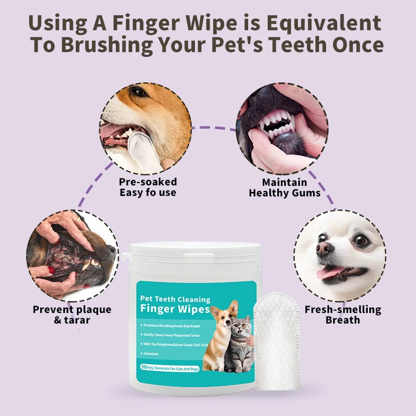 Pet Dental Cleaning Finger Wipes (50 Pcs/Box)